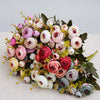 1 Bundle Retro Tea Roses Bride Bouquet Artificial Flowers, White, Light Pink, Red, Yellow, Gray Blue, Dark Pink, Light Purple