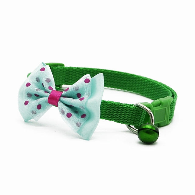 Adjustable Bow Knot Bell Collar Cat Dog Collars Pet Supplies(Green)