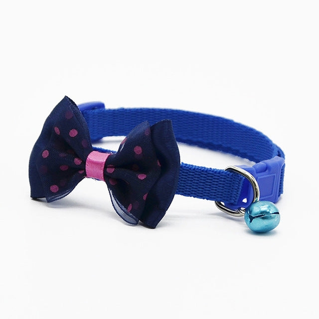Adjustable Bow Knot Bell Collar Cat Dog Collars Pet Supplies(Blue)