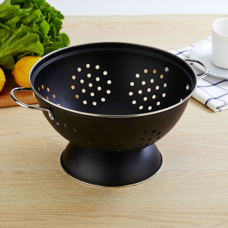 Stainless Steel Round Double Ear Fruit Plate Tray, Red, Black