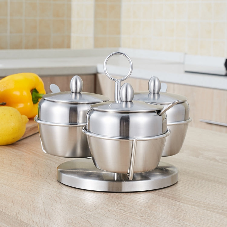 Stainless Steel Three Flavor Rotating Seasoning Pot Set