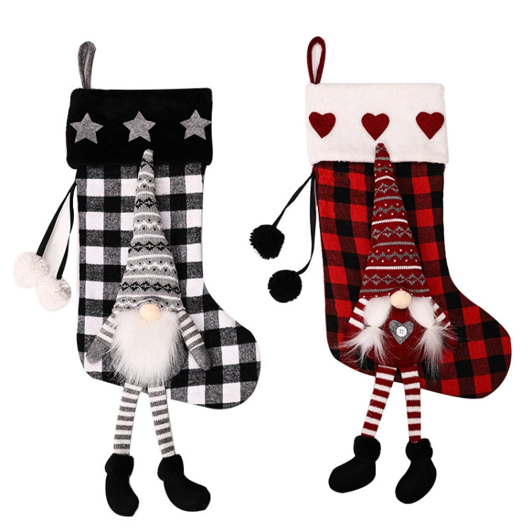 Hanging Feet Faceless Doll Christmas Socks Christmas Decoration Gift Bag, Red And Black Grid, Black And White Grid