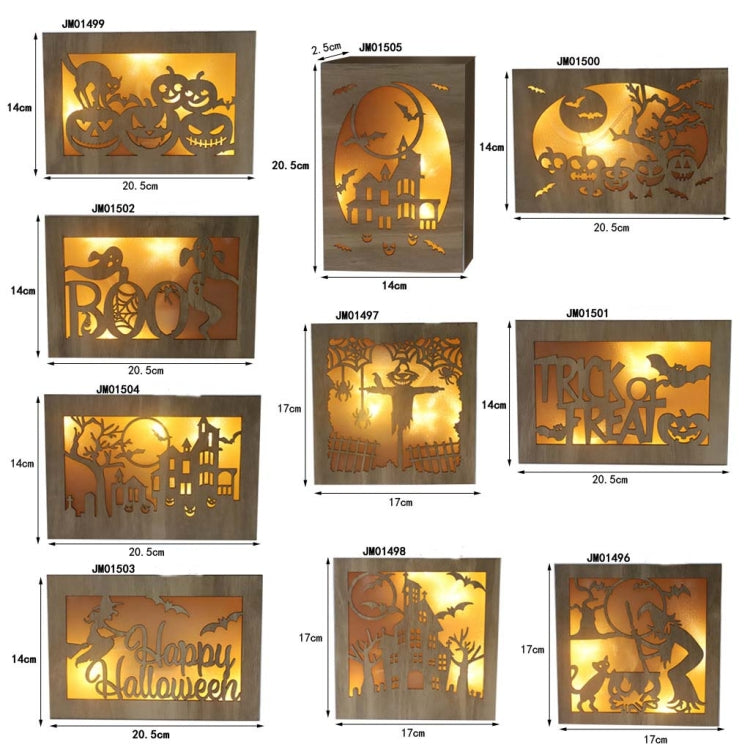 Wooden Halloween Witch Pumpkin Haunted House LED Lights Three-Dimensional Ornaments, JM01496, JM01497, JM01498, JM01499, JM01500, JM01501, JM01502, JM01503, JM01504, JM01505