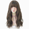 Ladies Long Hair Slightly Curly Wig Natural Fluffy Hair Cover, Gradient Soot Pink, Cool Brown, Dark Brown