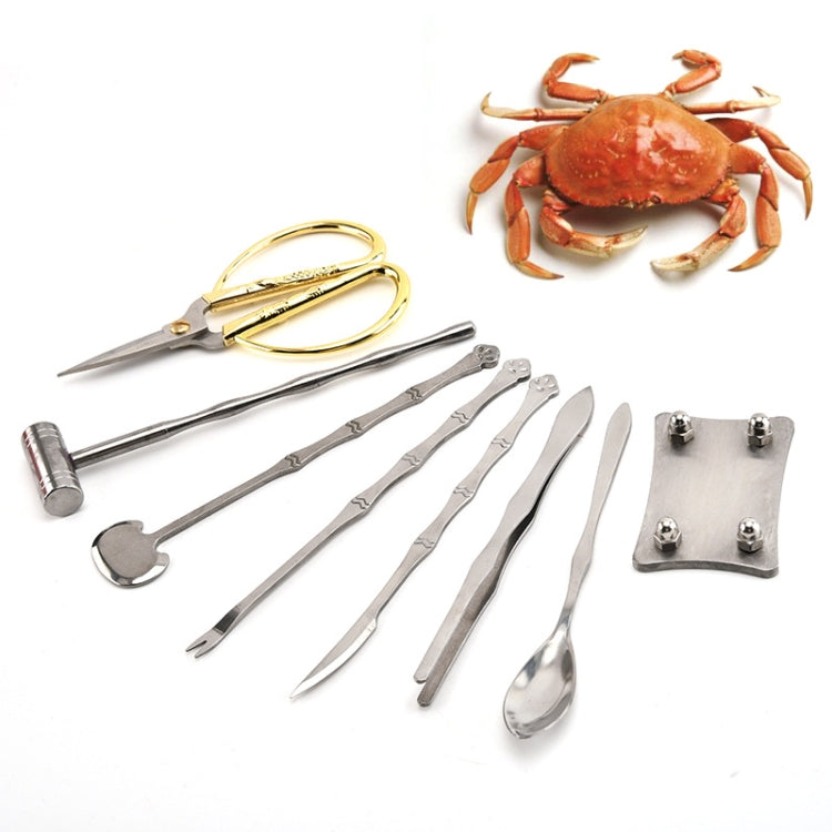 8 in 1 Stainless Steel Household Crab Eating Tool Set, Black, Golden