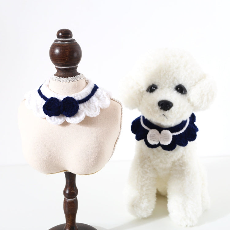 Handmade Woolen Knitting Adjustable Flower Bow Knot Cat Dog Bib Accessories Collar, S 20-28cm, M 25-35cm