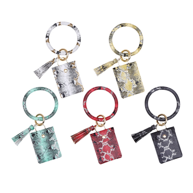 Wrist Keychain Coin Purse PU Leather Snake Print Bracelet Card Case