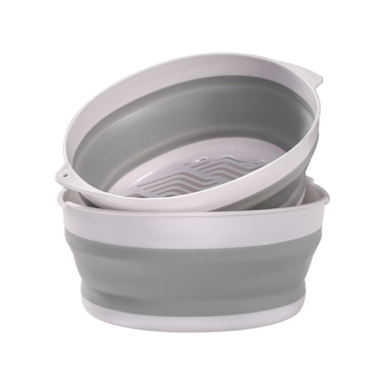 2 Sets Double-Layer Foldable Drain Washing Basket Kitchen Storage Basket Fresh Fruits & Vegetables, Small (Grey), Large (Grey)