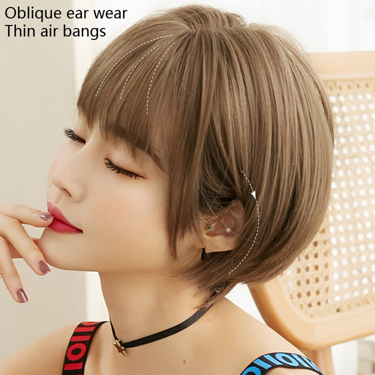 Wig Female Short Hair Round Face Full Top Headgear Short Hair Temperament Bangs Hair Cover, Honey Tea Flax 28CM, Cool Brown 28CM, Black Brown 28CM