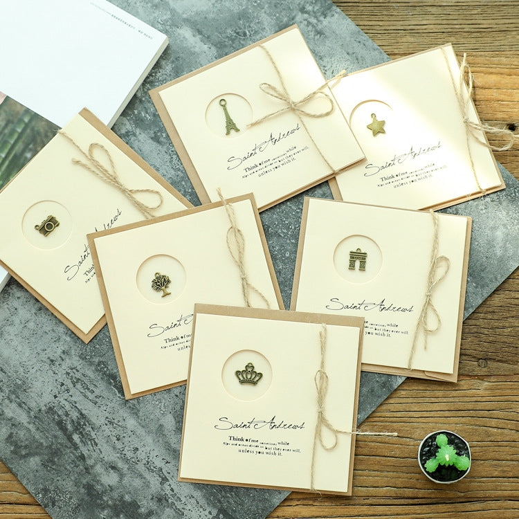 10pcs Vintage Metal Gift Greeting Card Cowhide Envelope Holiday Card, 01 Five-pointed Star, 03 Bow, 04 Love, 05 Sailing, 06 LOVE, 07 Anchor, 08 Crown, 10 Arc de Triomphe, 11 Tower, 12 Camera