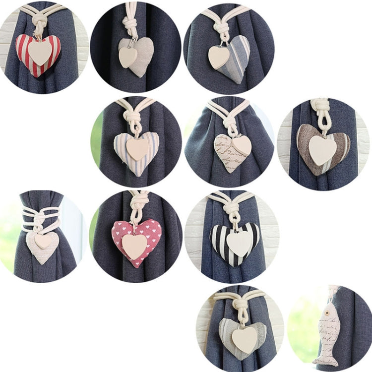 A005 Cotton And Linen Curtain Magnet Bandage Free Perforated Tassel Curtain Buckle, Beige, Red Stripes, Blue Rough, Blue Fine Lines, Coffee Stripes, Vertical Stripes, Coffee Letters, Beige Letters, Pink, Fish, Grey Stripes