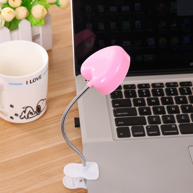 Mini Love Heart Clip LED Book Light Lamps Reading Book Desk Lamp Keyboard Light Eyes-Protect Energy Save Night Lights, Pink, Yellow, Blue