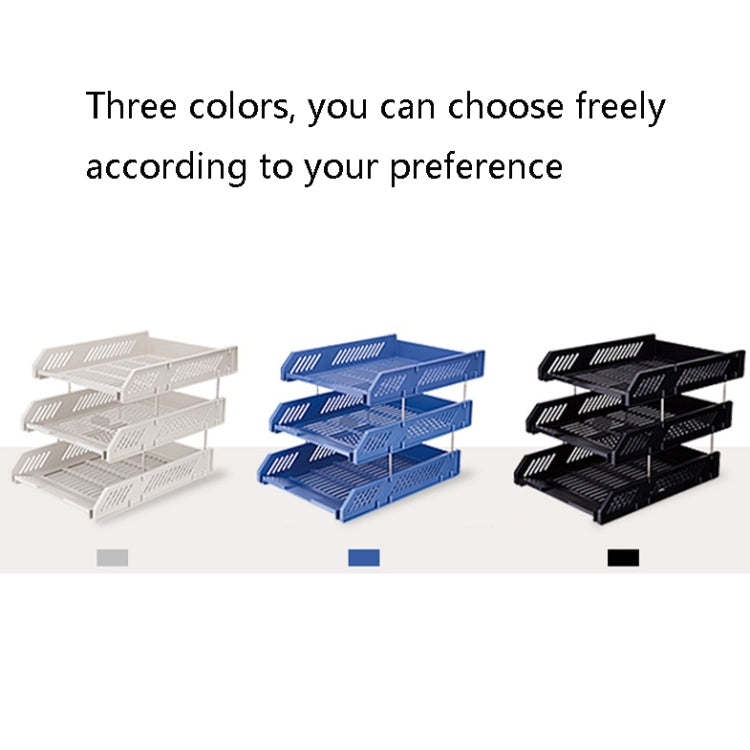 Deli 9209 Office Storage Supplies Three-Tier File Box, Blue, Black, Gray