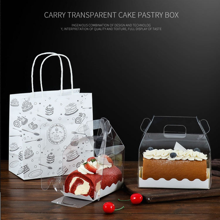 50 Pieces Portable Long Cake Roll Transparent Box Pastry Baking Packaging Box, Small Roll (13x8x10cm), Half Roll (16x9x9cm)