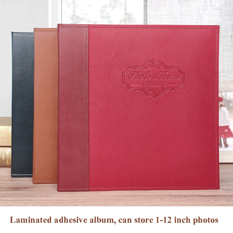 12-Inch 20-Page/40P Leather Cover Photo Album Commemorative Growth Book Retro Laminated Self-Adhesive DIY Photo Album, Red, Black, Brown