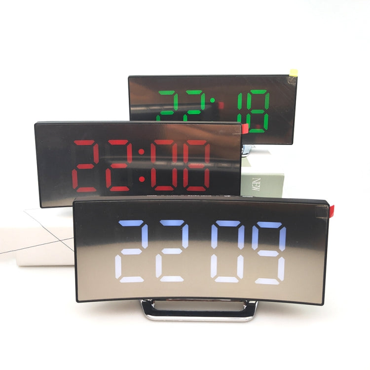 6507 Curved Big Screen Electronic Clock LED Mirror Mute Alarm Clock, White, Red, Green
