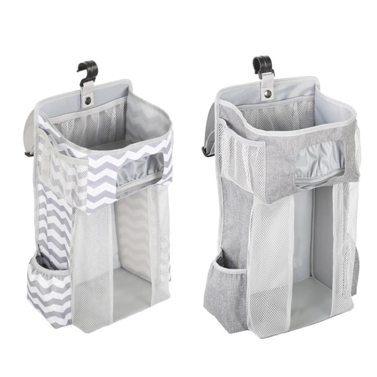 Baby Crib Hanging Bag Multifunctional Detachable Bed Diaper Toy Storage Bag, Gray Snow, Gray Stripe
