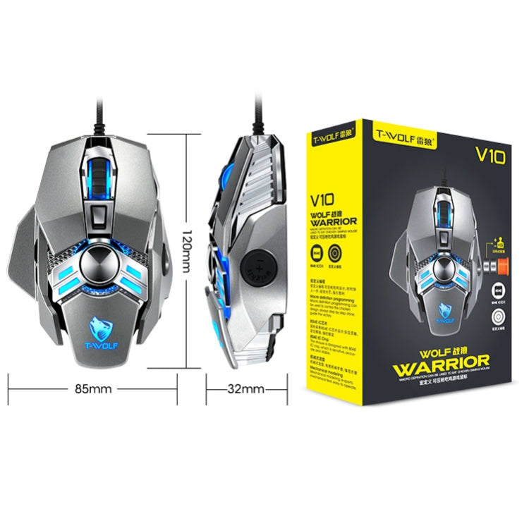 T-WOLF V10 USB Interface 7 Buttons 6400 DPI Gaming Wired Mouse Custom Macro Programming 4-Color Breathing Light Gaming Mouse, Cable Length: 1.5m, Black, Gun Color