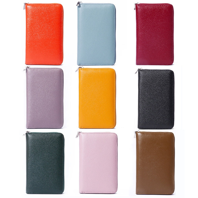 1659 Leather Belly Passport Bag RFID Long Wallet Men And Women Documents Package Multi-Function Zipper Mobile Phone Package, Yellow, Black, Wine Red, Brown, Army Green, Lotus Color, Orange, Lavender Purple, Linen Blue