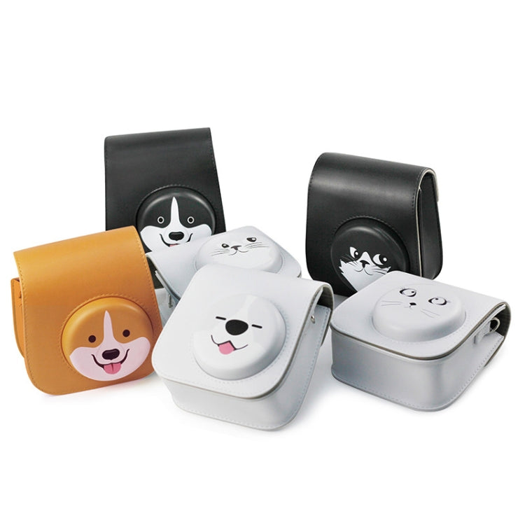Cartoon Full Body Camera PU Leather Case Bag with Strap for FUJIFILM instax mini 9 / mini 11 / mini 8, Gray Small Milk Dog, Gray Big Eyes Cat, Gray White Kitten, Gray Black Kitten, Yellow Corgi, Gray Black Husky
