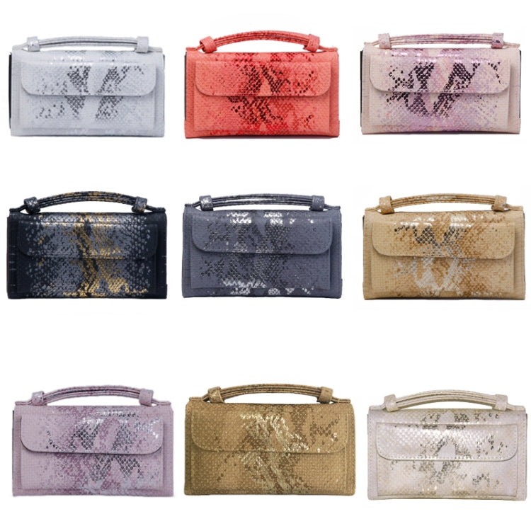 Ladies Snake Sequins Print Wrist Bag Multifunctional Chain One-Shoulder Diagonal Wallet, Silver, Orange, Pink, Black, Gray, Gold, Nude Pink, Khaki, Rice White