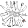 10 PCS Tool Metal Keychain Car Key Ring Pendant, H-540 Activity Wrench, H-389 Hex Wrench, H-391 Glossy Ax, H-388 Thread Ax, H-395 Double Head Wrench, H-405 Double Row Saw, H-402 Hand Saw, H-541 Crooked Nose Pliers, H-399 Pliers, X-396 Vise, H-556 Shove...