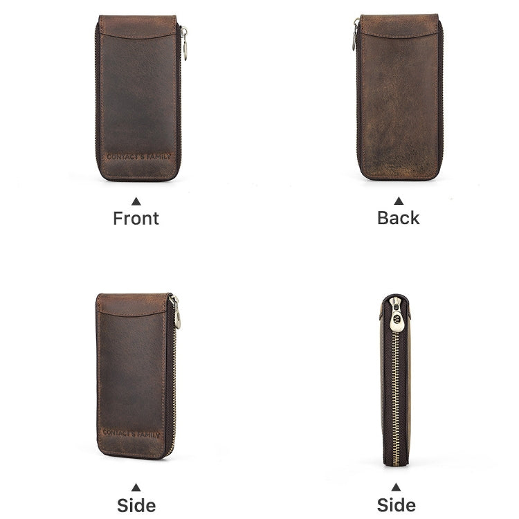 Contacts Family CF1121  Retro Crazy Horse Leather Watch Storage Box Single Watch Seat Portable Watch Zipper Bag, CF1121