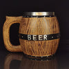 Stainless Steel Wooden Barrel Beer Mug Large Capacity Wine Barrel Cup Personalized Bar Supplies, 550ml