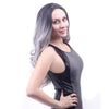 Women Medium Haircut Bangs Black Gradient Granny Grey Long Curly Big Wave Wig