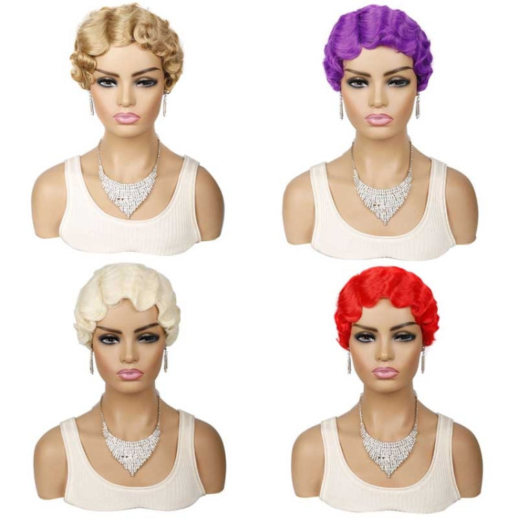 Ladies Short Hair Wig Retro Water Wave Curly Wig, 27 #, 51p #, 613 #, Red #