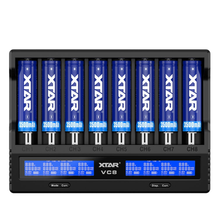 XTAR 8-Slot Battery Charger LCD Display Charger QC3.0 Type C Fast Charger for 21700 / 18650 Battery
