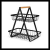 Double-Layer Portable Wrought Iron Basket Foldable Kitchen Storage Basket Shelf Fruit Basket, Double-Layer (White), Double-Layer (Black)