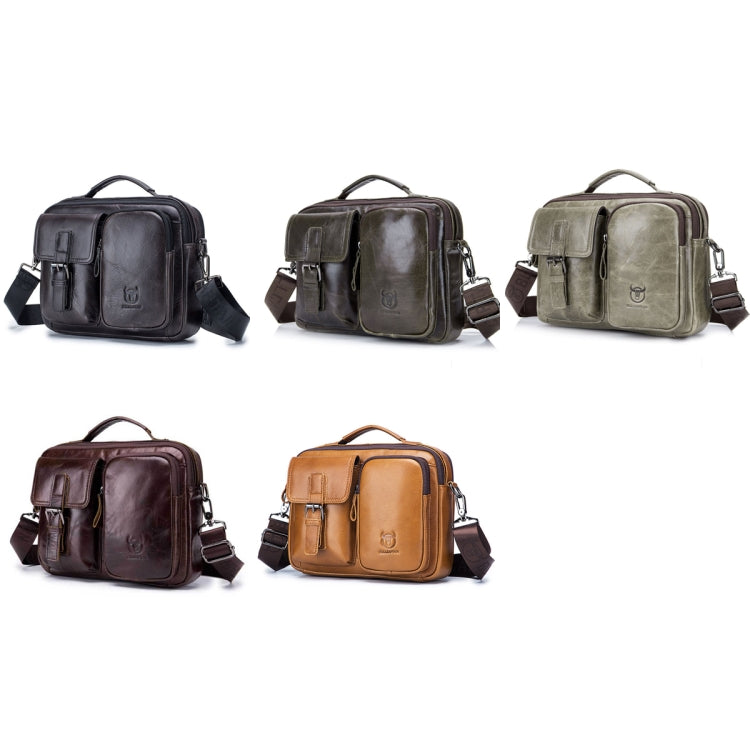 BULL CAPTAIN 036 Men Leather Shoulder Bag Retro First-Layer Cowhide Messenger Bag, Black, Iron Blue, Beige, Brown, Yellow Brown