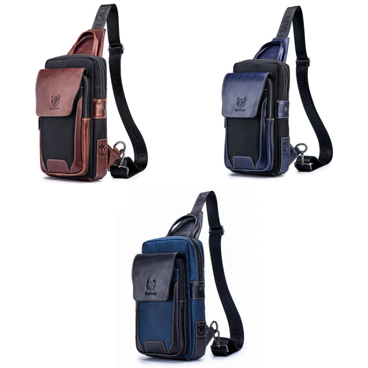 BUFF CAPTAIN 9999 Leather Men Chest Bag First-Layer Cowhide Casual Shoulder Bag, Brown, Blue Black, Black Leather Blue
