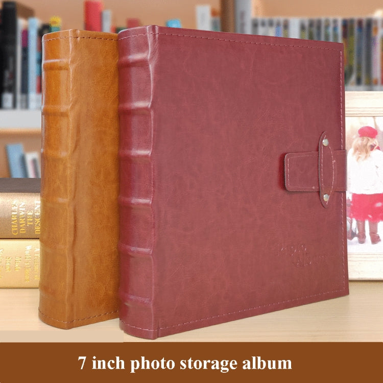 5R 7 Inch 200 Sheets PU Leather Photo Album Interstitial Photo Album Postcard Storage Book, Jujube Red, Brown