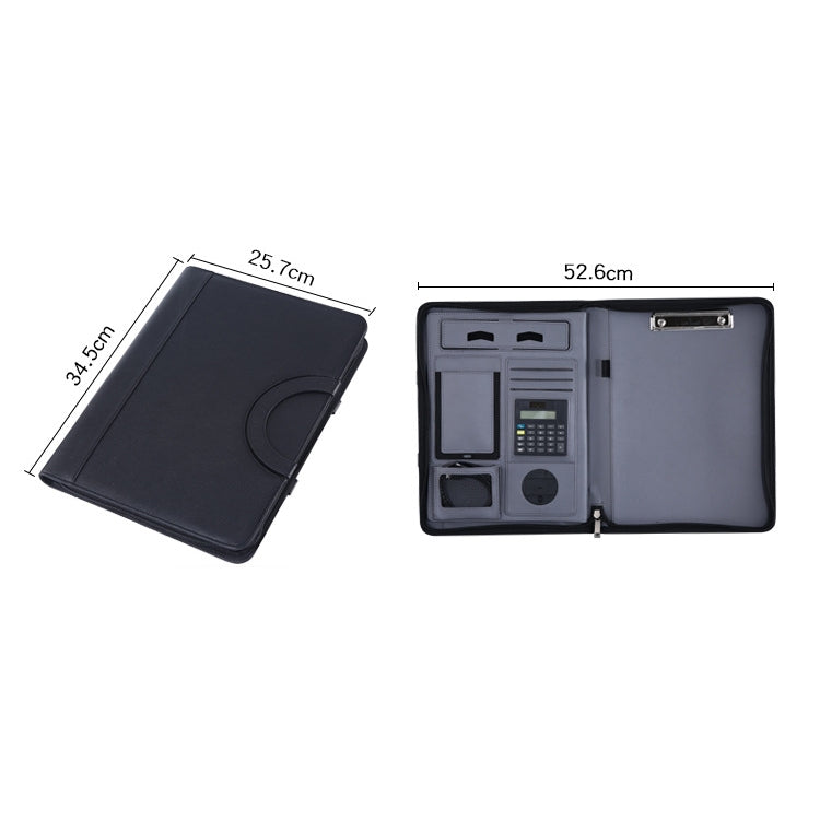 KC601 A4 Multifunctional Portable Folder Business Zipper Bag Leather Folder, Style:, No Chargeable No Calculator No Memo Pad (Black), No Chargeable No Calculator No Memo Pad (Dark Blue), No Chargeable No Calculator No Memo Pad (Gray)�������������������...