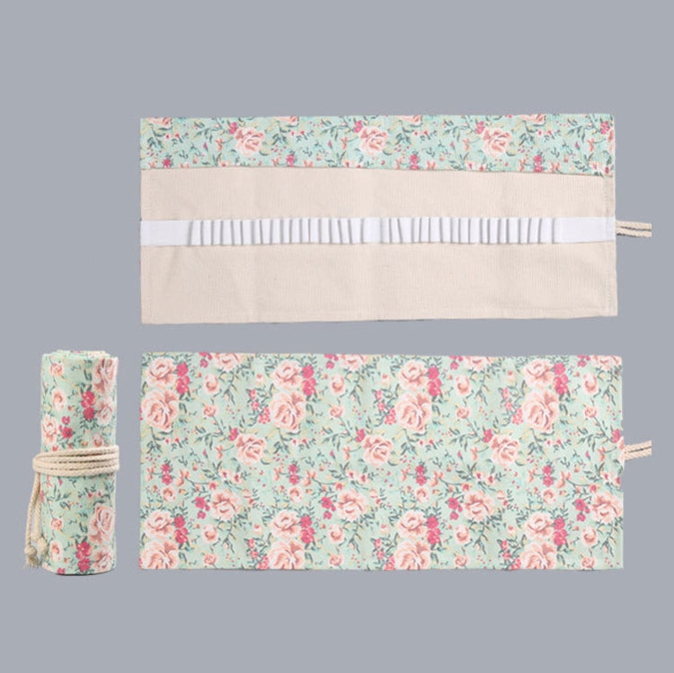 Small Floral Canvas Handmade Pen Curtain Sketch Color Pencil Roll Pen Bag Storage Stationery Box, 12 Holes, 24 Holes, 36  Holes, 48  Holes, 72  Holes