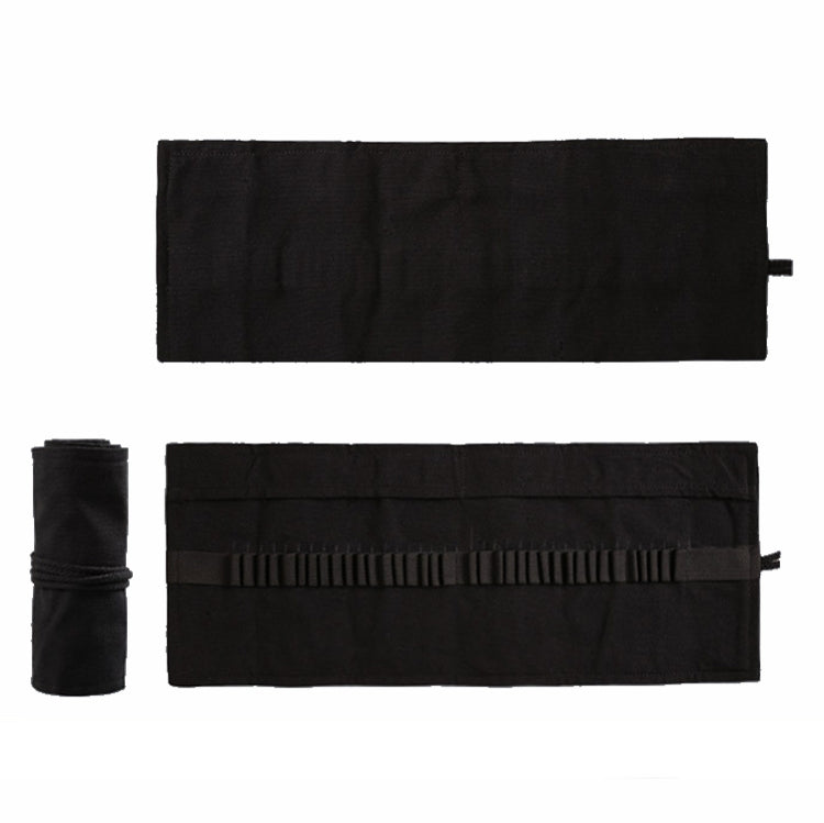 12 Holes Pure Black Handmade Canvas Roll Pen Bag Large Capacity Boy And Girl Sketch Color Pencil Curtain, 12 Holes, 24 Holes, 36  Holes, 48  Holesk, 72 Holes, 108 Holes