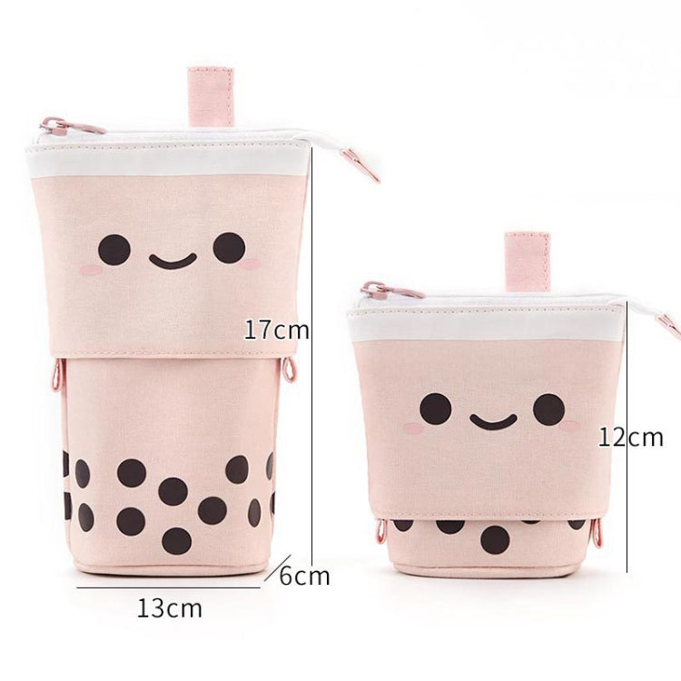 ANGOO Cute Girl Heart Multifunctional Pen Holder Stationery Retractable Storage Bag, Taro Milk Tea, Peach Milk Tea, Blue Silk Velvet Tea, Coffee Milk Tea, Mango Tea, Pink Wave Point, Gray Wave Point, Blue Point, Black Point, Pink (Canvas + PU)���������...