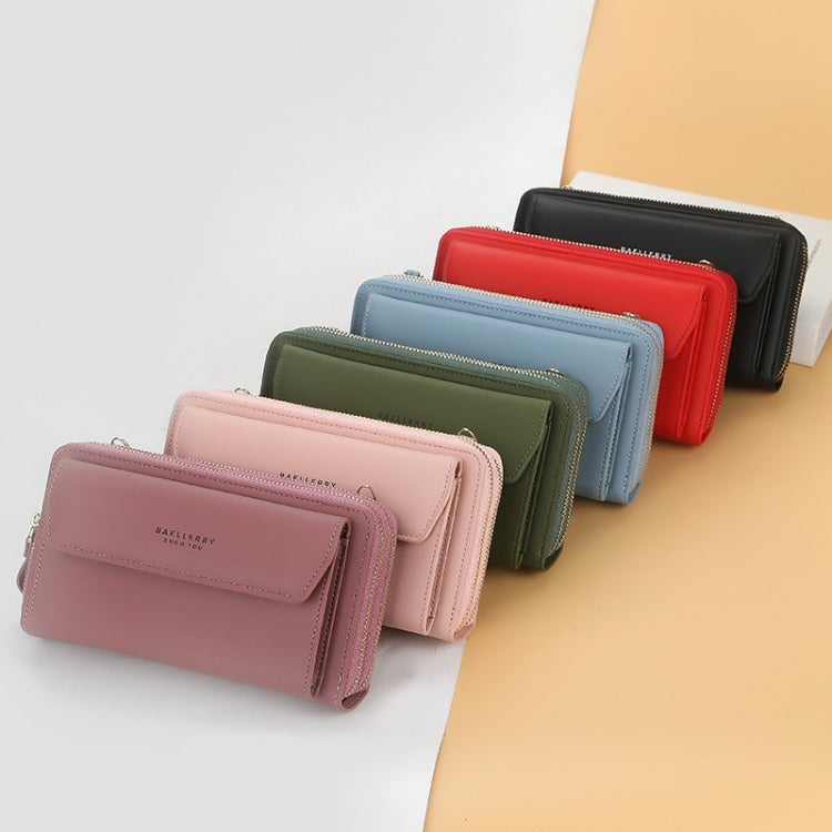 Baellerry Ladies Single Shoulder Messenger Bag Large Capacity Double Zipper Mobile Phone Bag, Red, Green, Blue, Black, Dark Pink, Light Pink