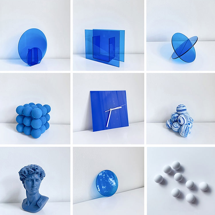 Blue Ball Magic Square Studio Background Ornament Photo Props, Translucent Blue Round Sheet, Translucent Blue Cross Circle, Blue Round Acrylic Ornament, Blue Square Acrylic Ornament, Acrylic Clock, Translucent Acrylic Clock, Blue Ball Rubik Cube�������...