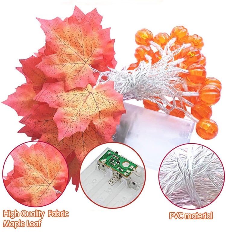 Maple Pumpkin Lantern String Lights Halloween Thanksgiving Garden Party Room Decoration Lights, 1.5m 10 LEDs, 3m 20 LEDs, 6m 40 LEDs