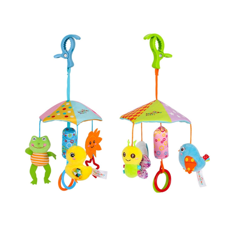 Happy Monkey H168114-2 Umbrella Design Baby Bed Bell Music Rotating Baby Toy Stroller Pendant, Frog Duck Sun Flower, Cloud Bee Bird