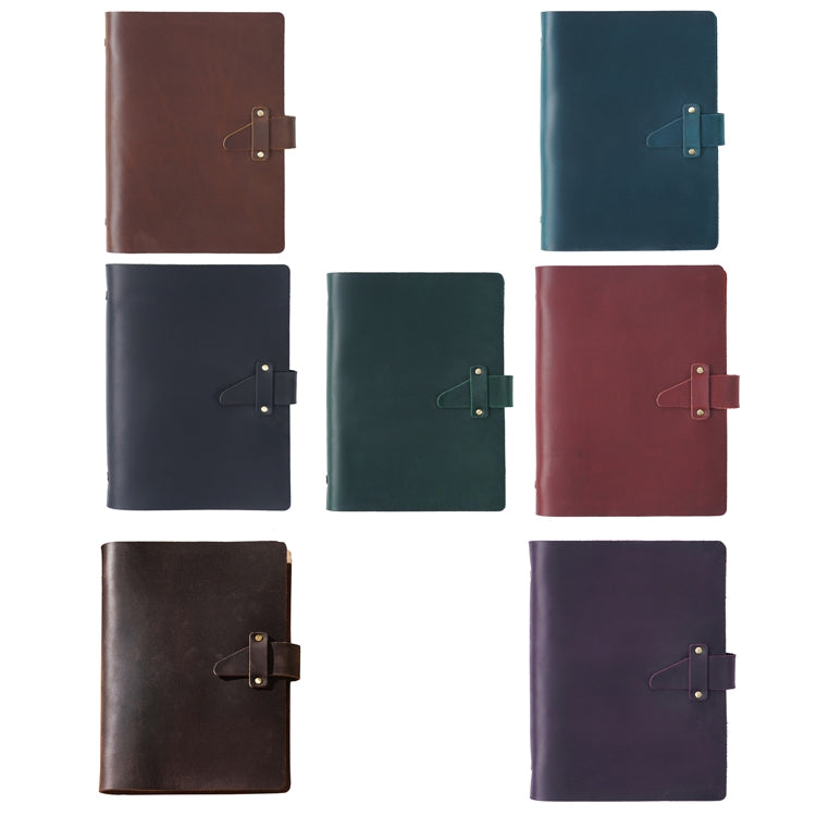 A5 Cowhide Retro Loose-Leaf Notebook Diary Office Business Simple Notepad Crazy Horse Leather Handbook, Brown, Ink Green, Blue, Black, Coffee, Wine Red, Purple
