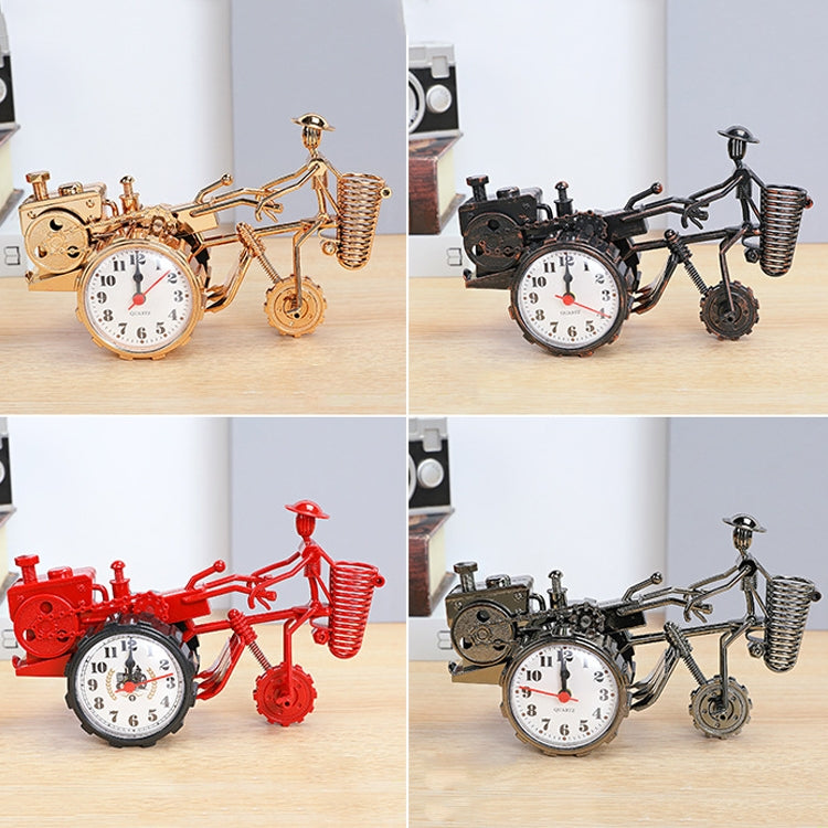K0931 Retro Clock Ornaments Office Desk Pen Tube Tractor Model Children Toy Alarm, Ugin Color, Golden, Ancient Copper, Red