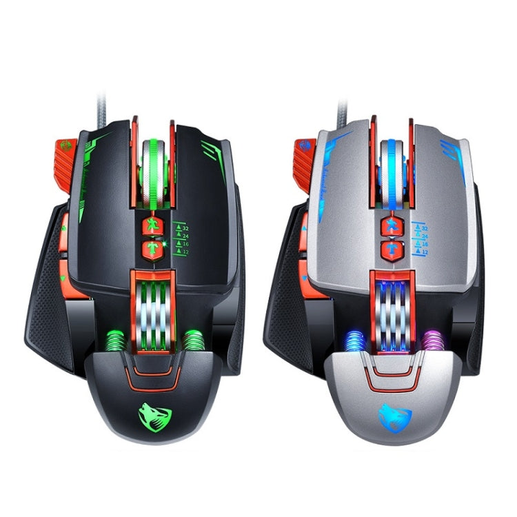 T-WOLF V9 8 Keys 3200 DPI Gaming Macro Definition Mechanical Wired Mouse, Black, Silver
