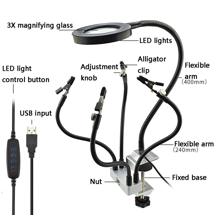 LED Lamp Magnifying Glass 360-Degree Adjustable Welding Table, SN5USB, SS7BK-BK, T-SS5L-BK9