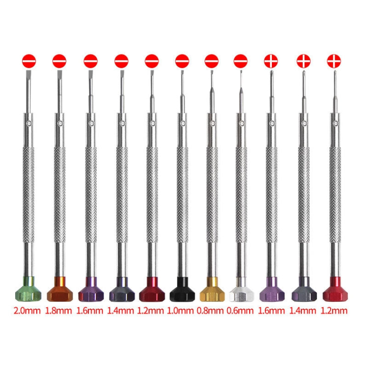 3 PCS LSD5075 Color Screwdriver Watch Repair Tool, 0.6mm Word, 0.8mm Word, 1.0mm Word, 1.2mm Word, 1.4mm Word, 1.6mm Word, 1.8mm Word, 2.0mm Word, 1.2mm Crosshead, 1.4mm Crosshead, 1.6mm Crosshead