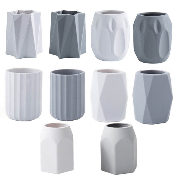 Desktop Simple Cosmetic Pen Storage Student Pen Holder Stationery Box, Geometric White, Geometric Gray, Vertical White, Vertical Gray, Minimalist White, Minimalist  Gray, Wave Point White, Wave Point Gray, Prismatic White, Prismatic Gray