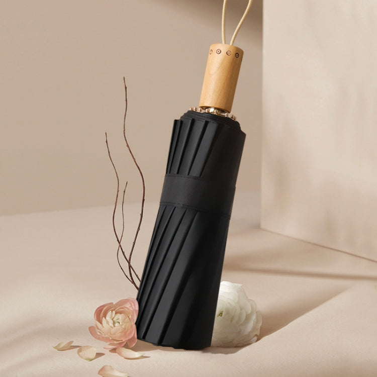 3-fold 16-bone Hand Open Umbrella Retro Wood Handle Black Glue Sunshade Umbrella, Spring Tree, Prune Tree, Jiangnan, Sunset Mountain, Chrysanthemum